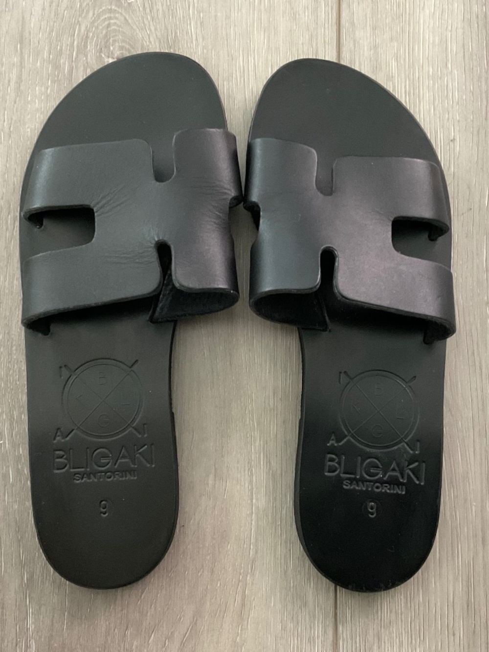BLIGAKI SANTORINI Flat Slide Sandals in Black Made in Greece Size 9 LIKE NEW